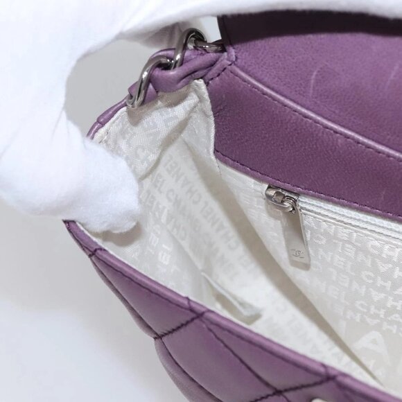 CHANEL Matelasse Chain Shoulder Bag Lamb Skin Purple CC Auth 110303AV - Picture 11 of 16